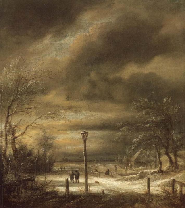 Jacob van Ruisdael Winter Landscape with a Lamp-post and and a Distant view of Haarlem oil painting image